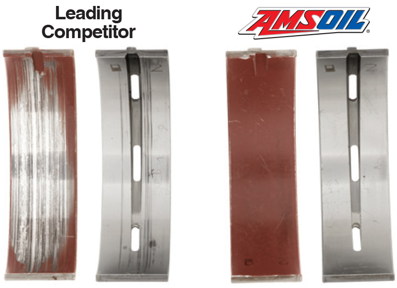 Bearing using leading competitor oil vs bearing using AMSOIL oil