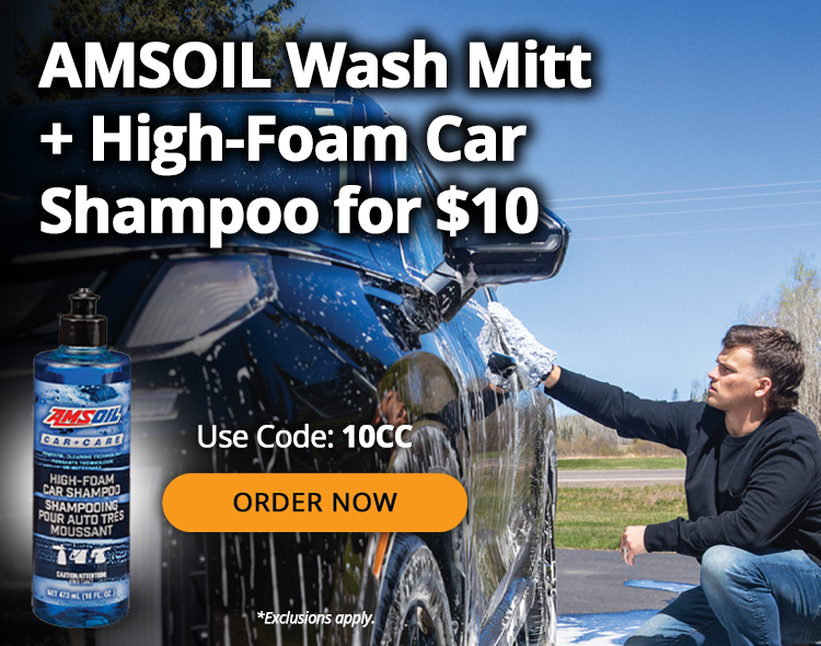 AMSOIL wash mitt + high-foam car shampoo for $10. Use Code: 10CC. Order now. *Exclusions apply.